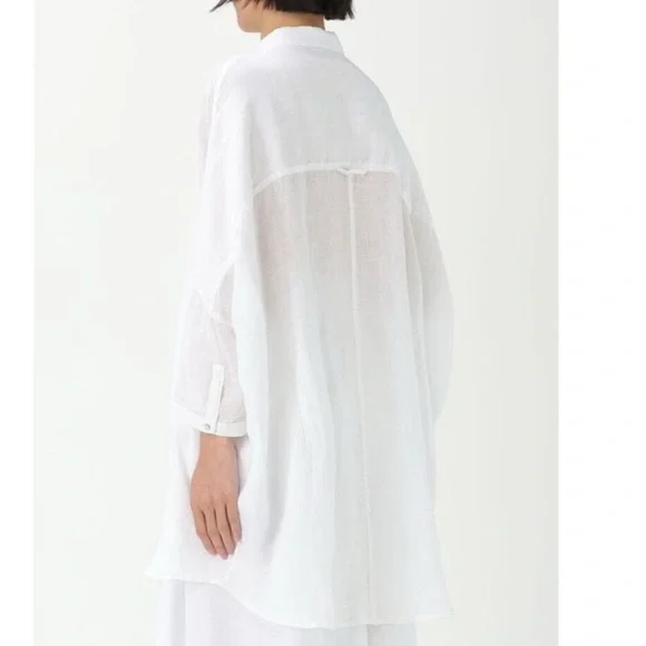 120% LINO Oversized Long 3/4 Sleeve Linen Button Down Lagenlook Top M - Picture 4 of 11
